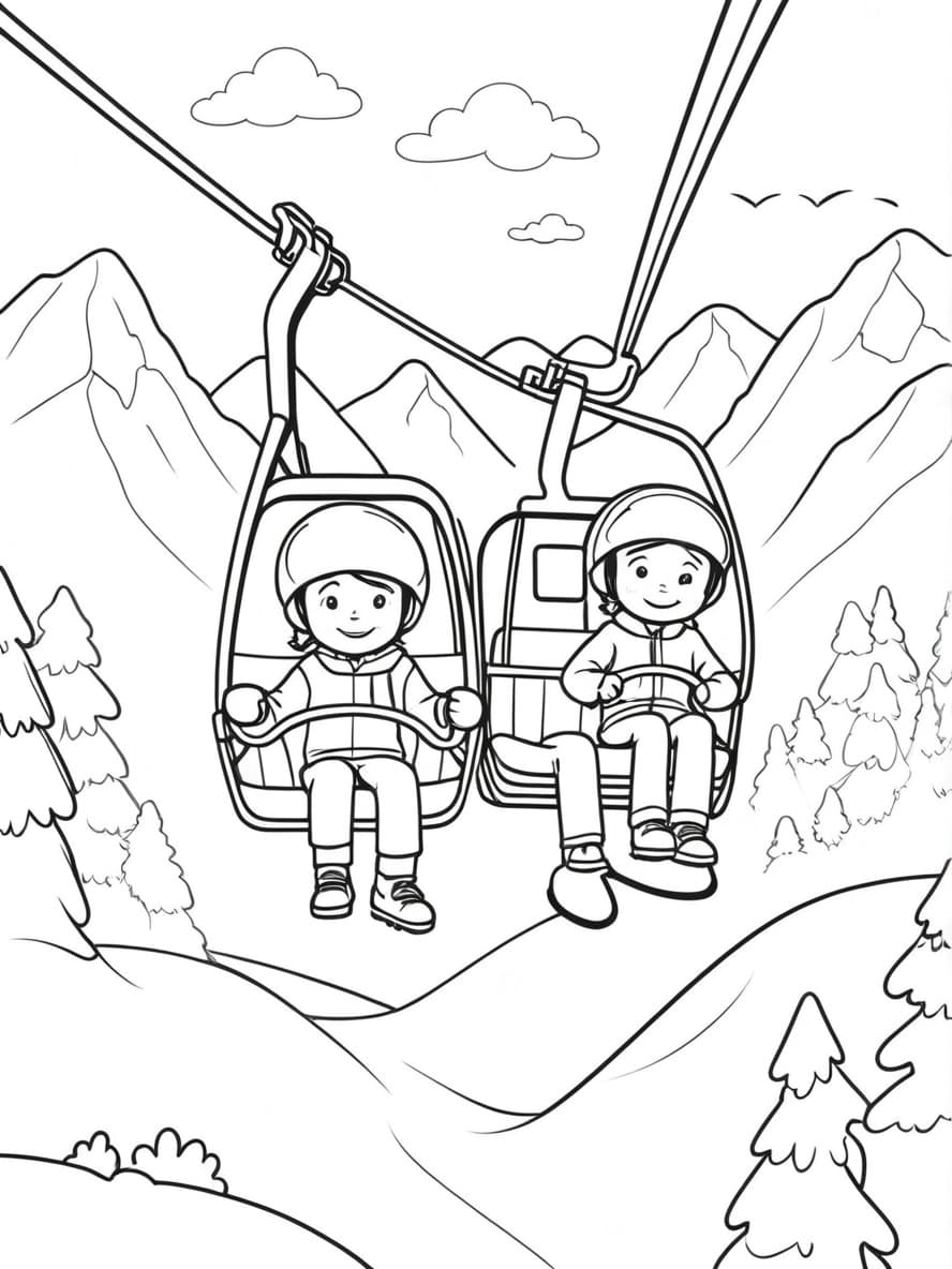 Coloriage Ski Telecabine