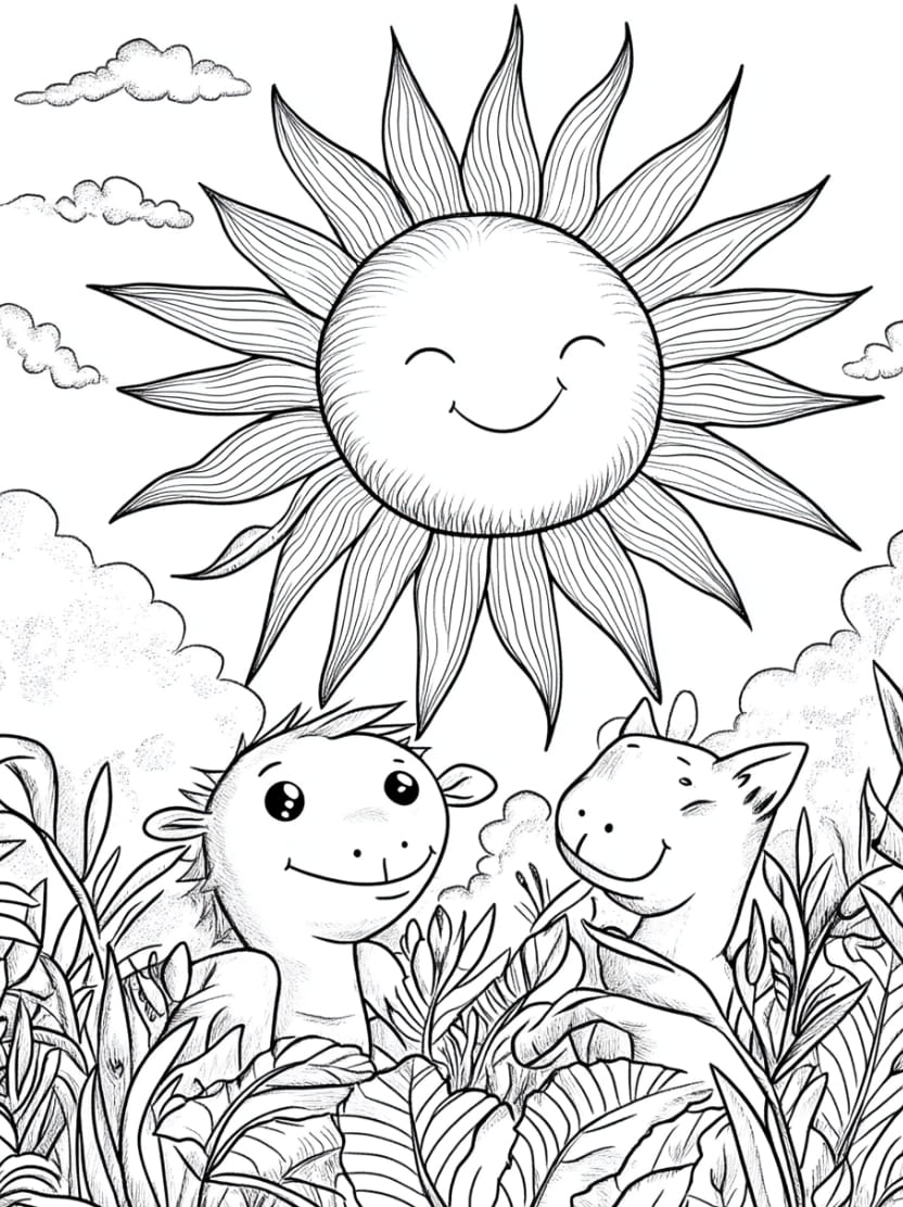 Coloriage Soleil Animaux Mignons