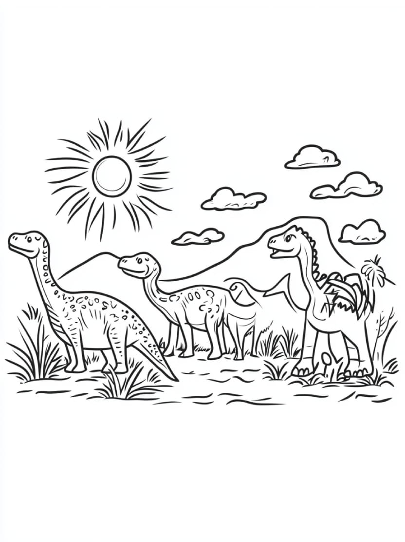 Coloriage Soleil Dinosaure Et Amis