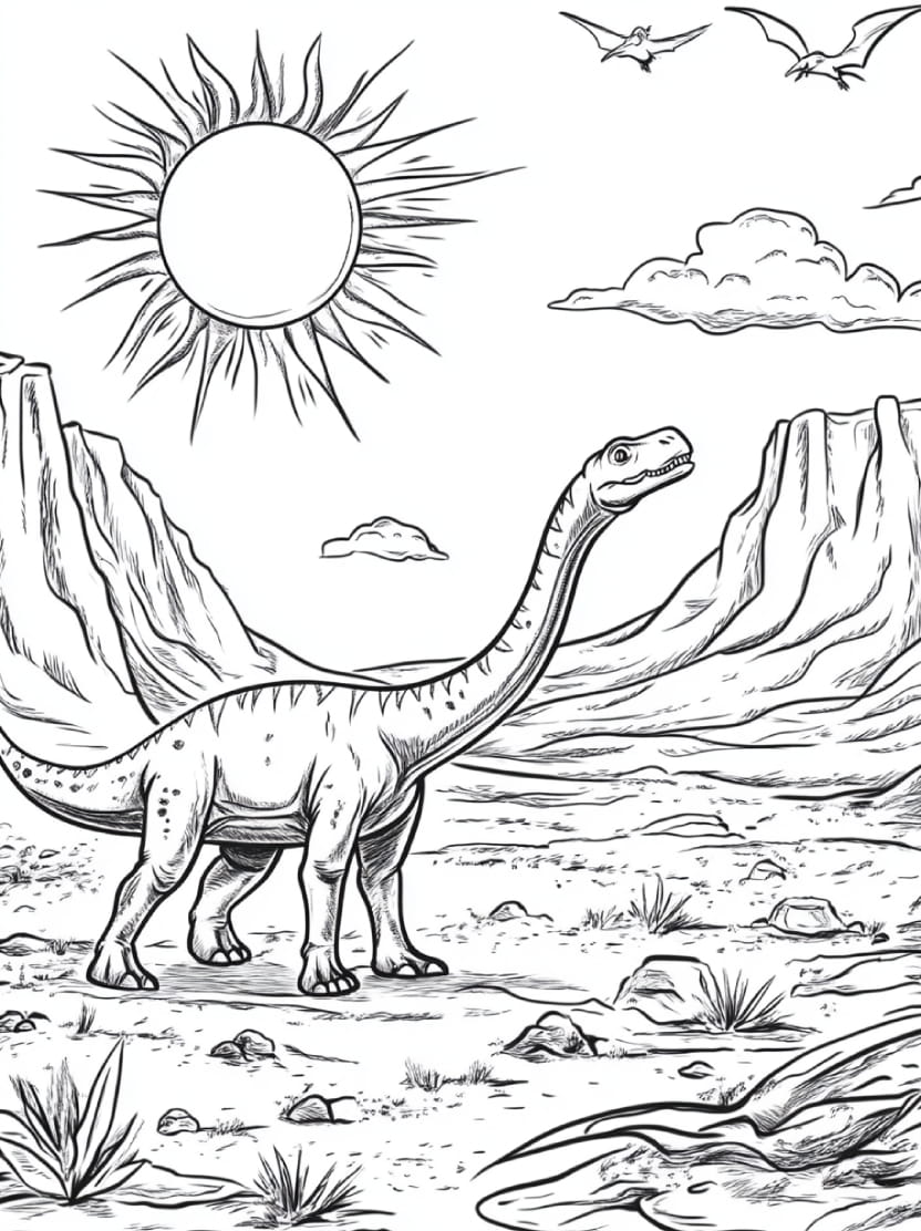 Coloriage Soleil Dinosaure Gratuit