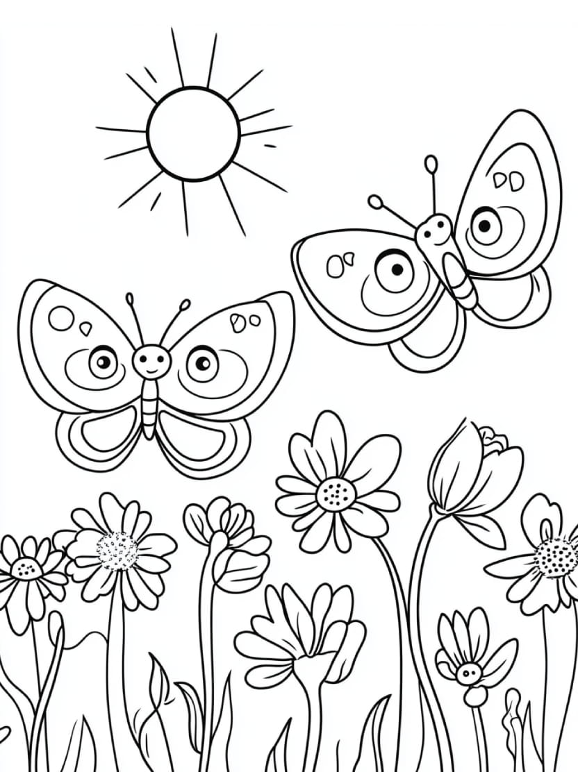 Coloriage Soleil Et Papillon