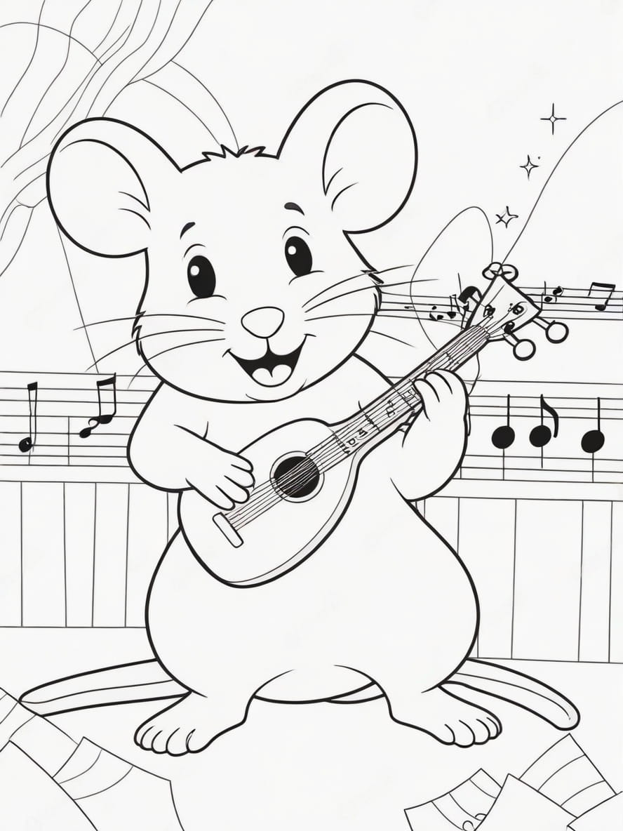 Coloriage Souris Guitare