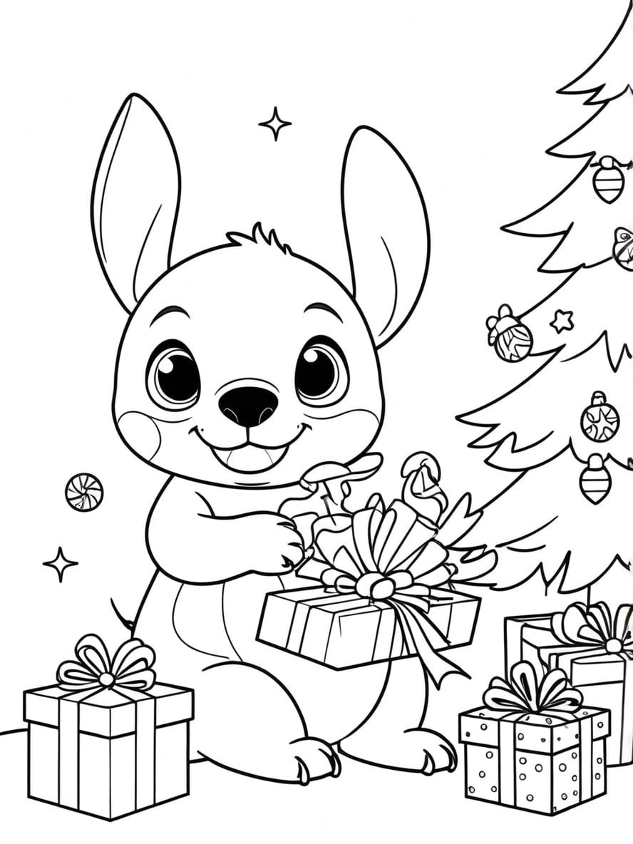 Coloriage Stitch Noel Et Cadeaux Gratuit