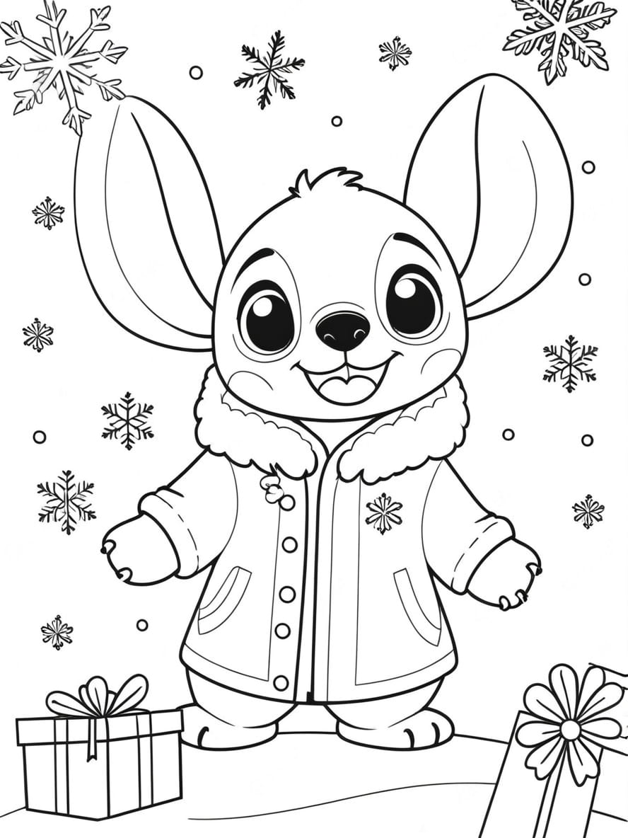 Coloriage Stitch Noel Et Cadeaux