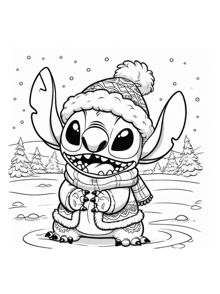 Stitch Christmas coloring page with festive decorations ...