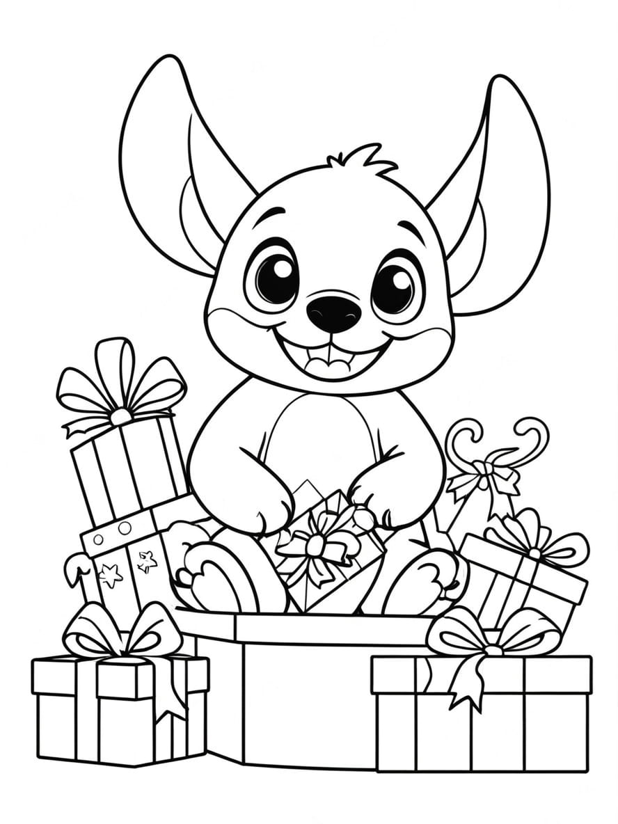 Coloriage Stitch Noel Simple Gratuit