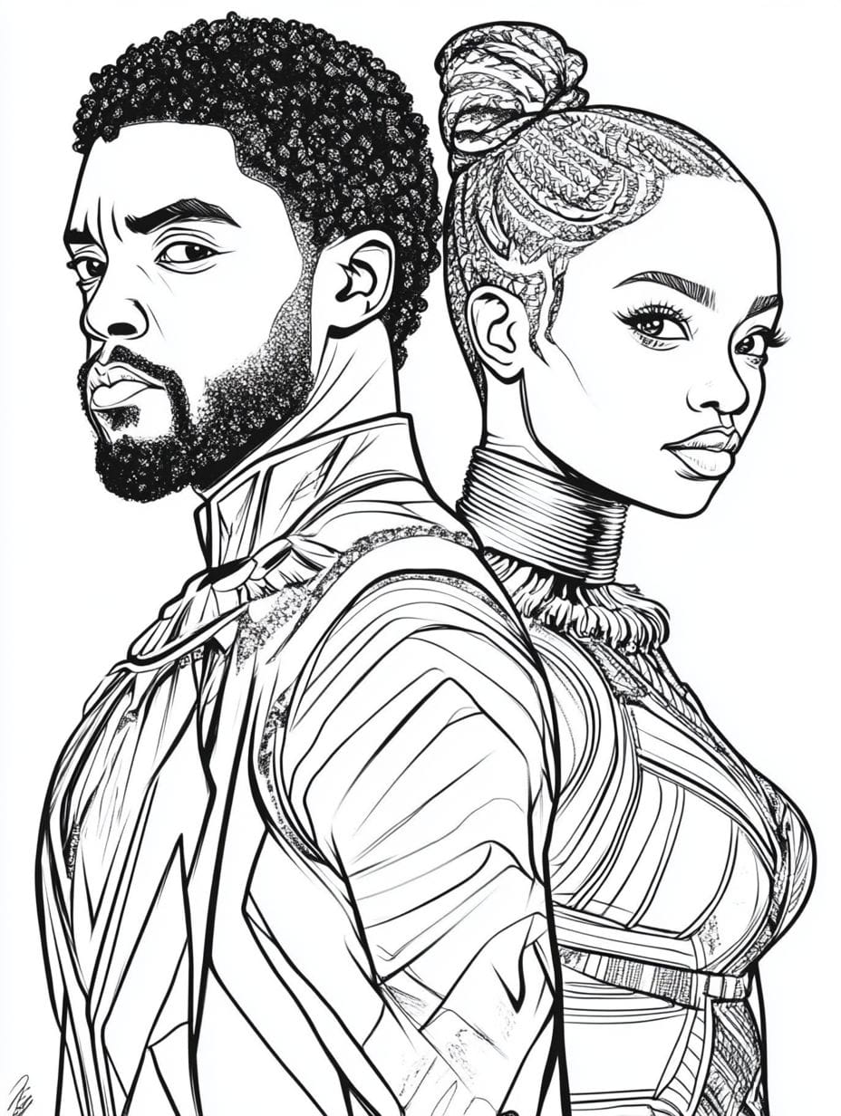 Coloriage Tchalla And Shuri Portrait