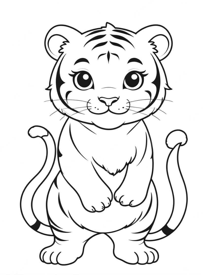 Coloriage Tigre Chibi En Sautant