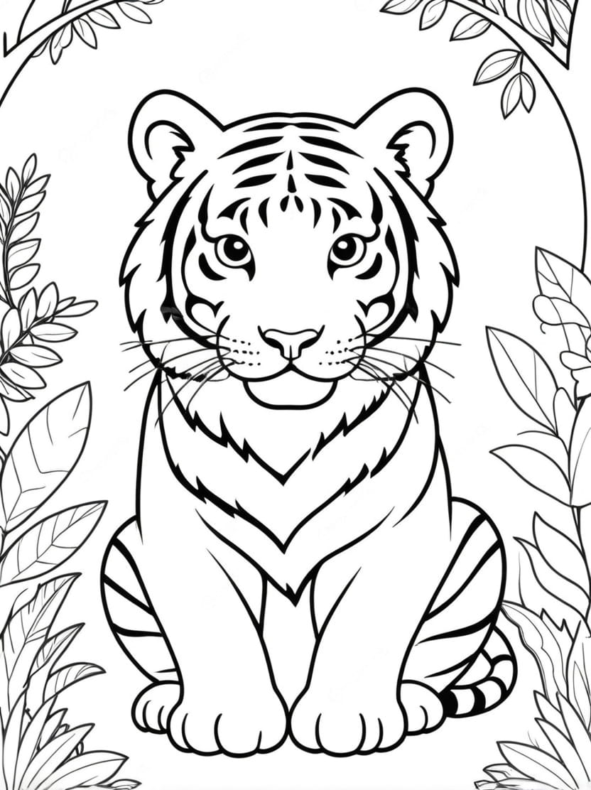 Coloriage Tigre Dans La Foret A Imprimer