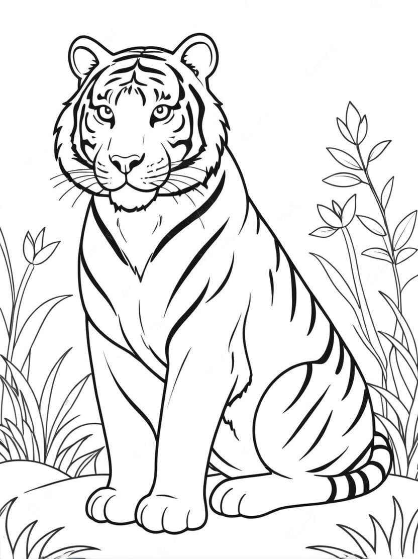 Coloriage Tigre Dans La Foret Gratuit