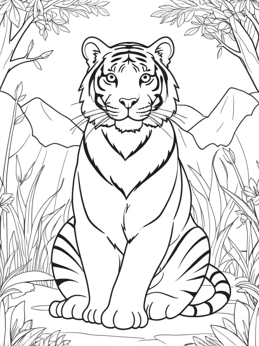 Coloriage Tigre Dans La Foret Pour Enfant