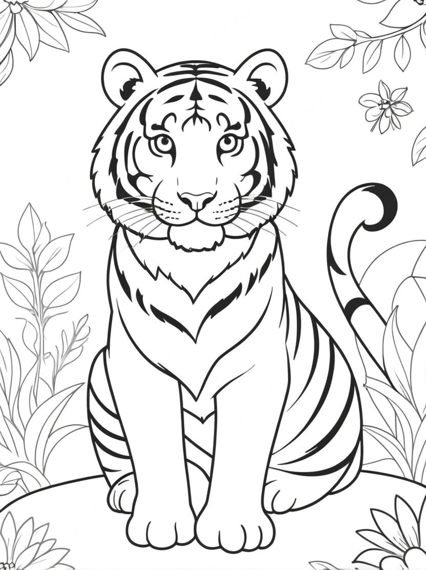 Coloriage Tigre Dans La Foret Simple