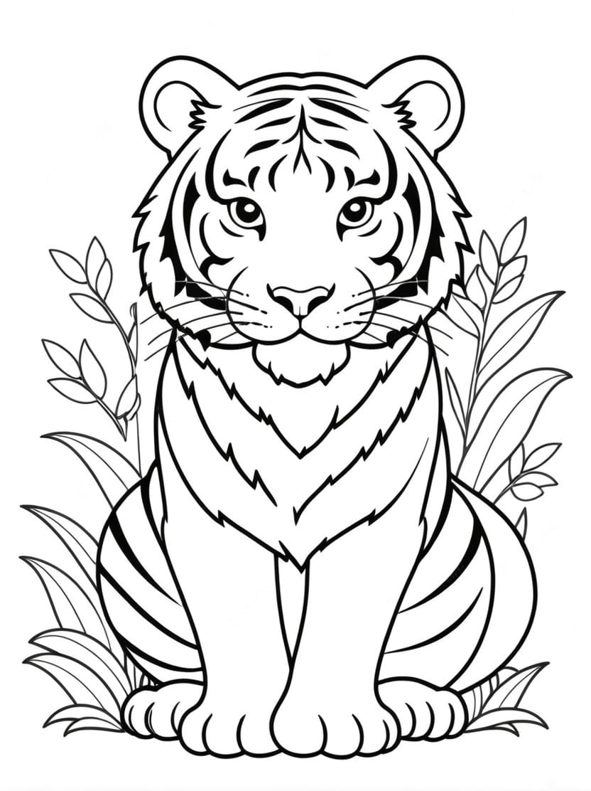 Coloriage Tigre Et Herbe