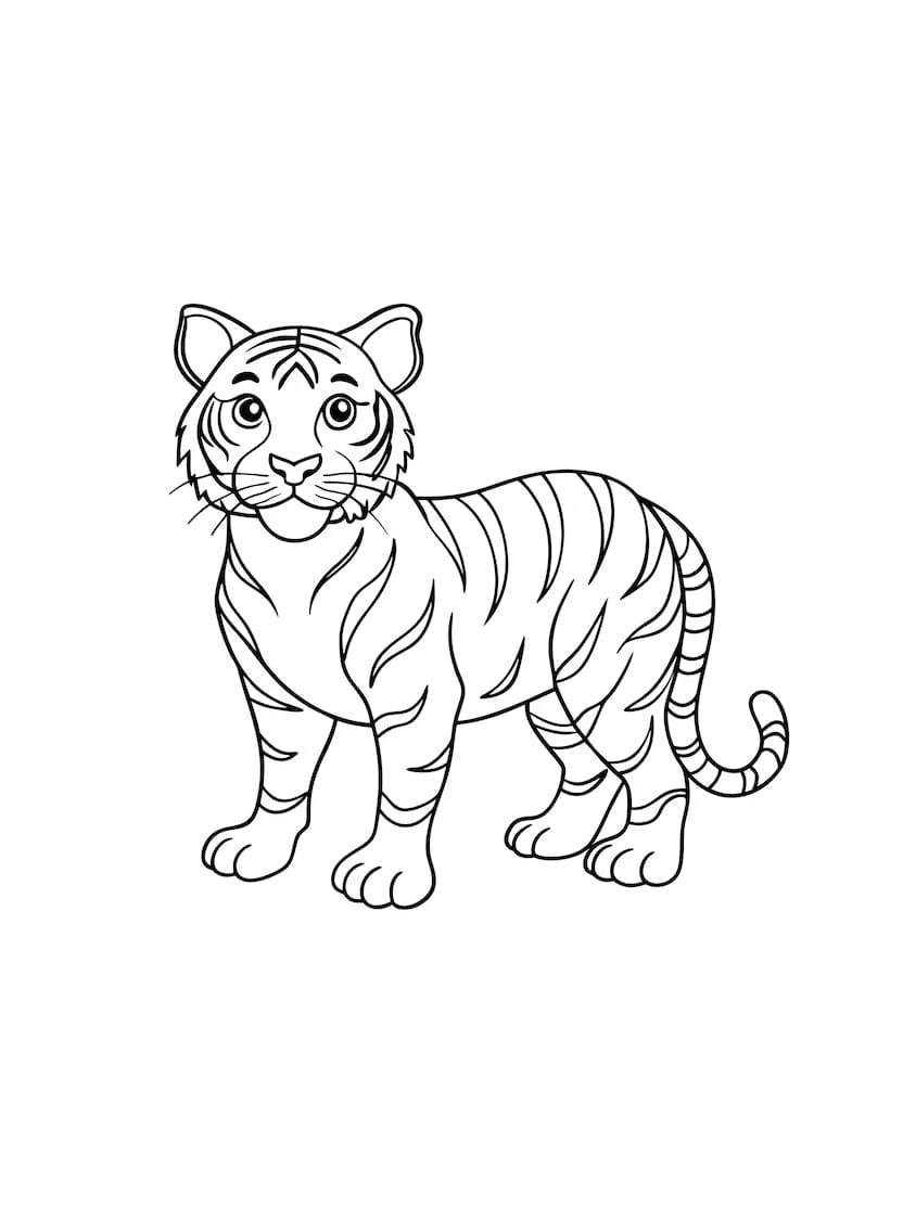 Coloriage Tigre Simple Gratuit Pour Enfant