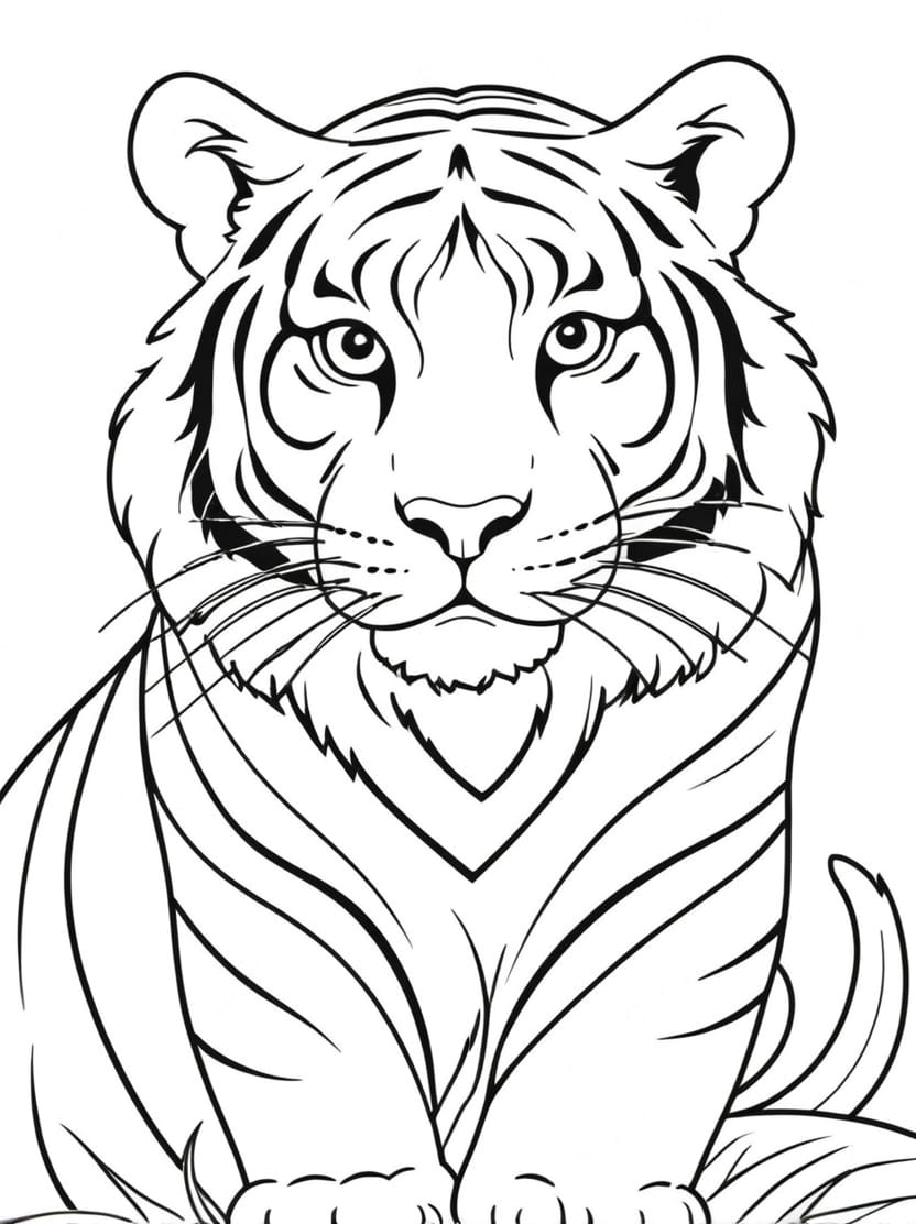 Coloriage Tigre Simple Pour Enfant