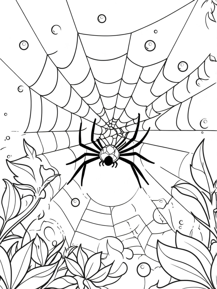 Coloriage Toile D Araignee Dans La Rosee Du Matin