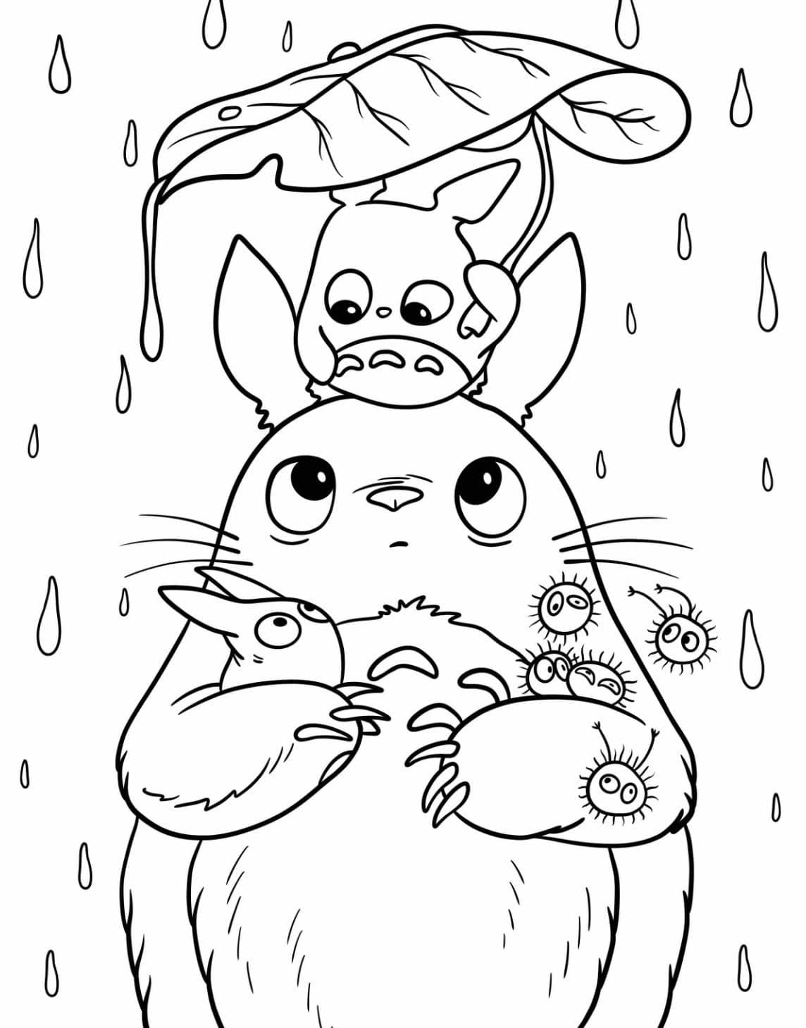 Coloriage Totoro Avec Ami Sous La Pluie