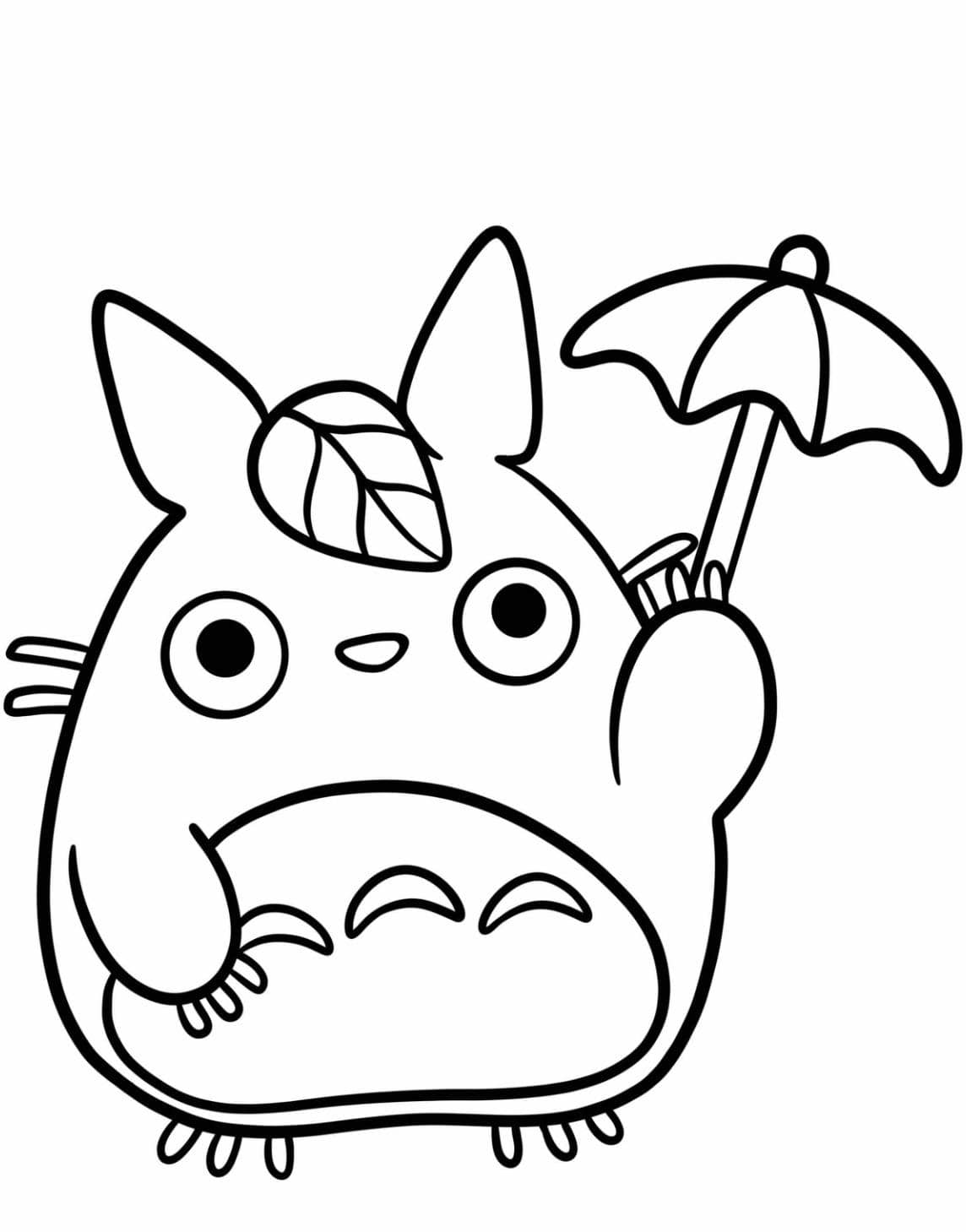 Coloriage Totoro Avec Parapluie Simple