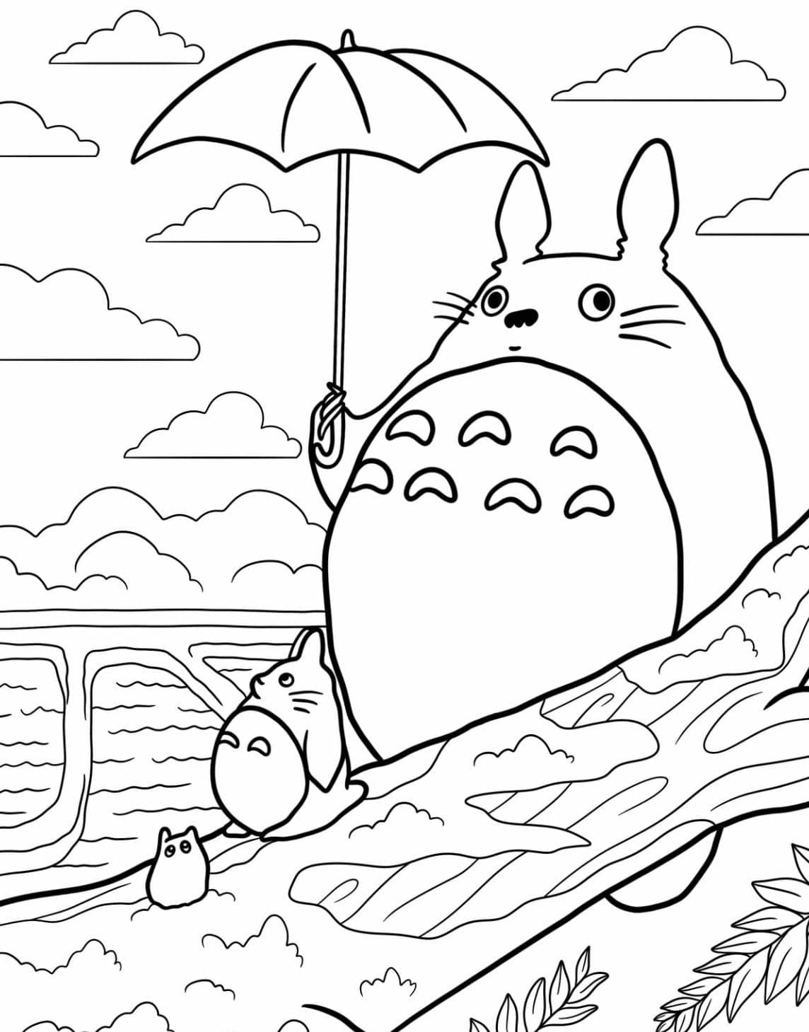 Coloriage Totoro Avec Parapluie