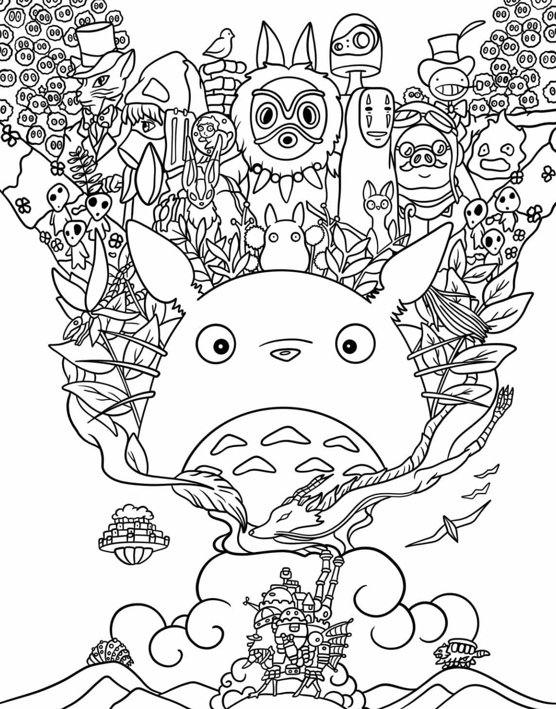 Coloriage Totoro Avec Personnages