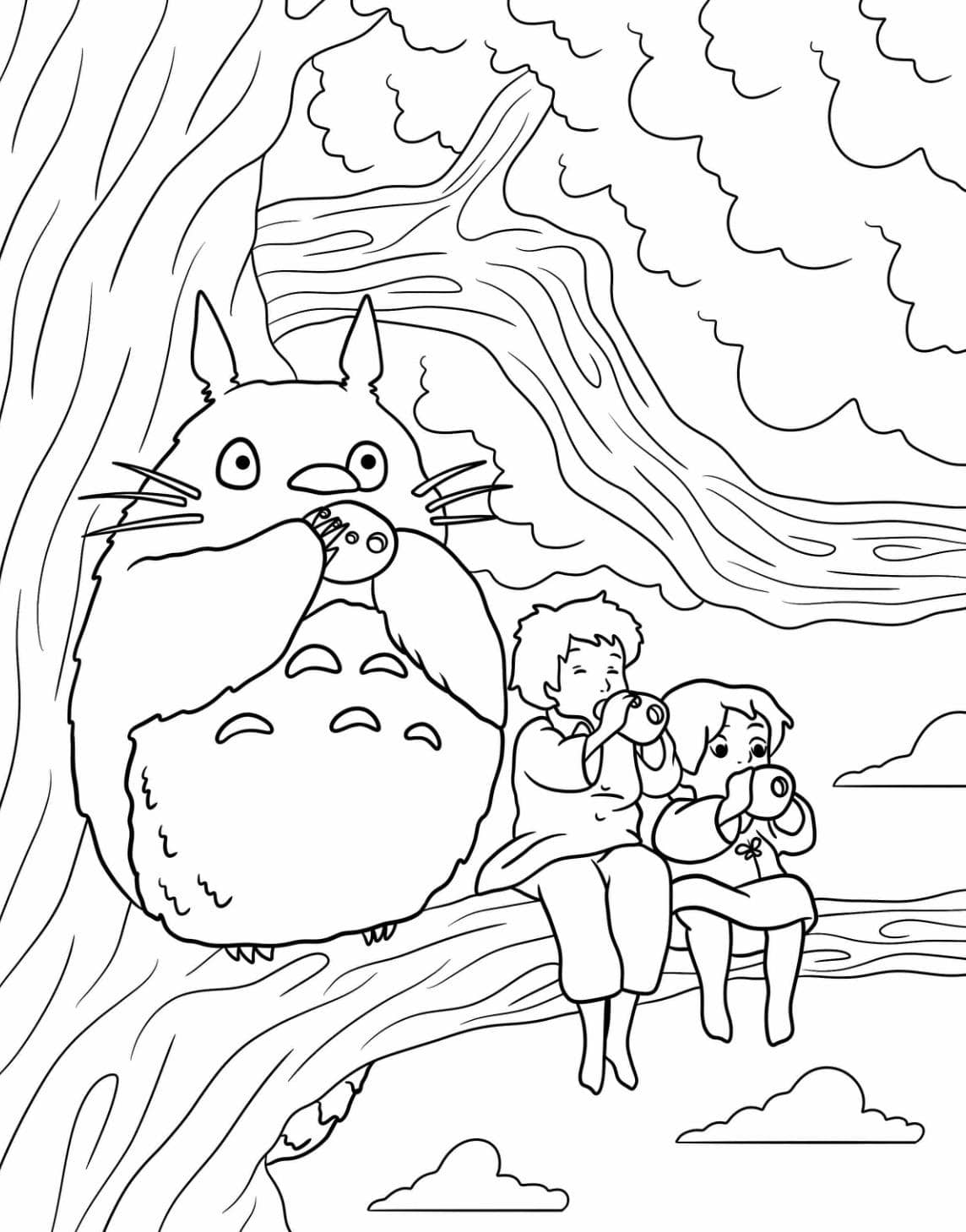 Coloriage Totoro Avec Satsuki Et Mei