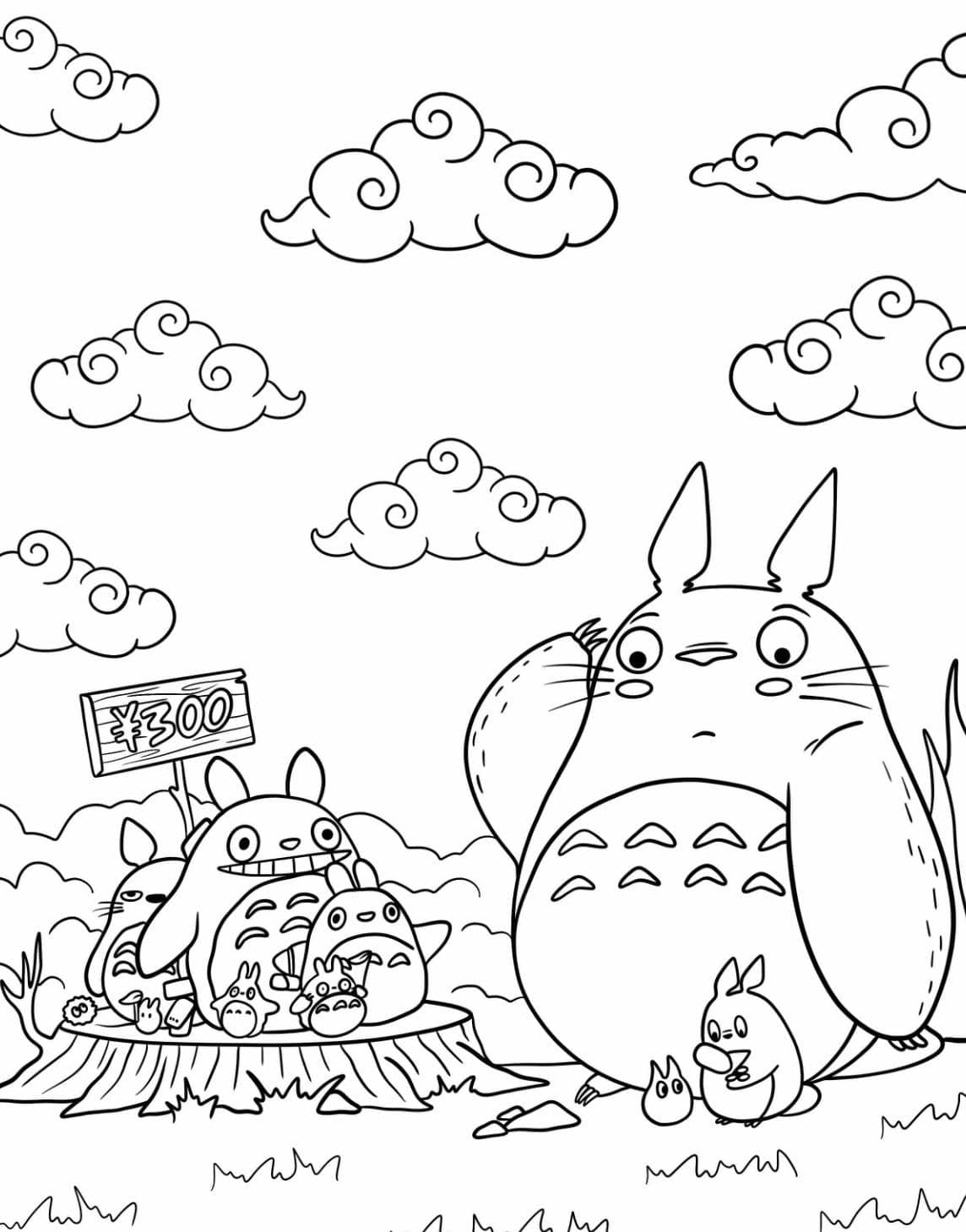 Coloriage Totoro Et Nuages