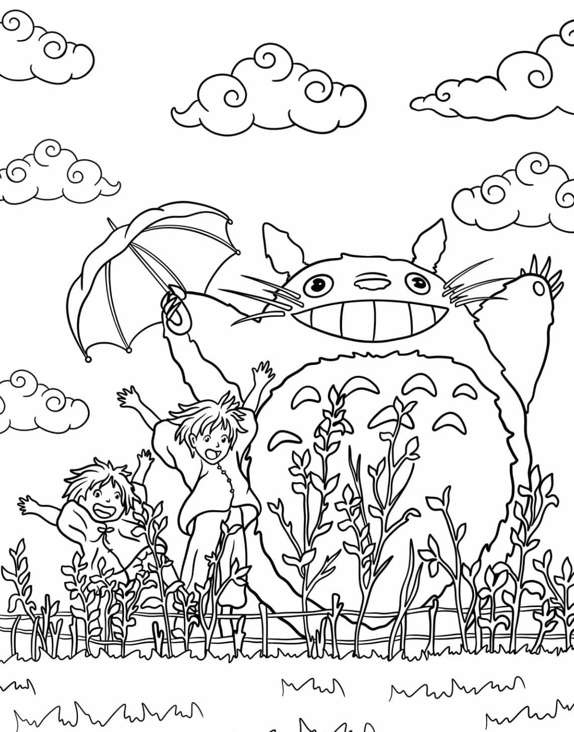 Coloriage Totoro Joyeux