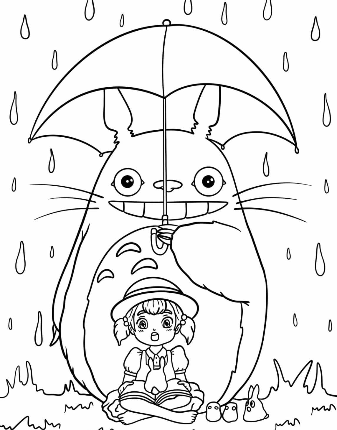 Coloriage Totoro Sous La Pluie