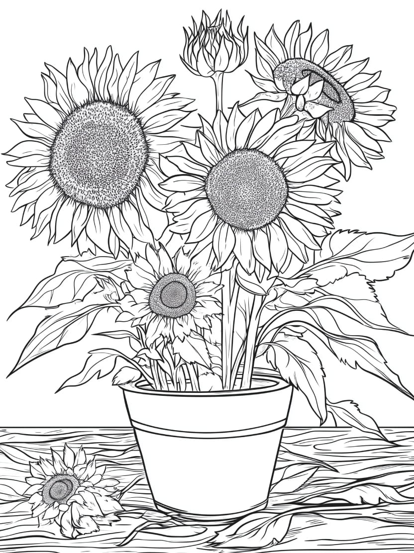 Coloriage Tournesol Dans Pot