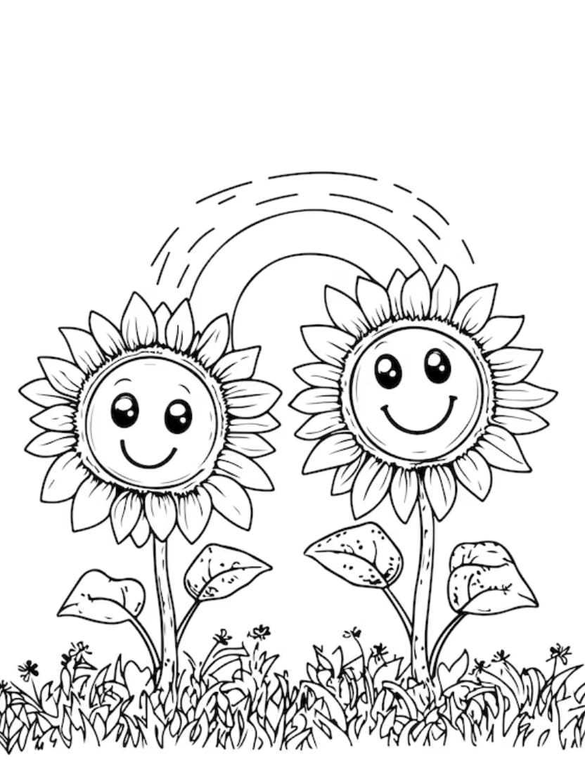 Coloriage Tournesol Et Arc En Ciel