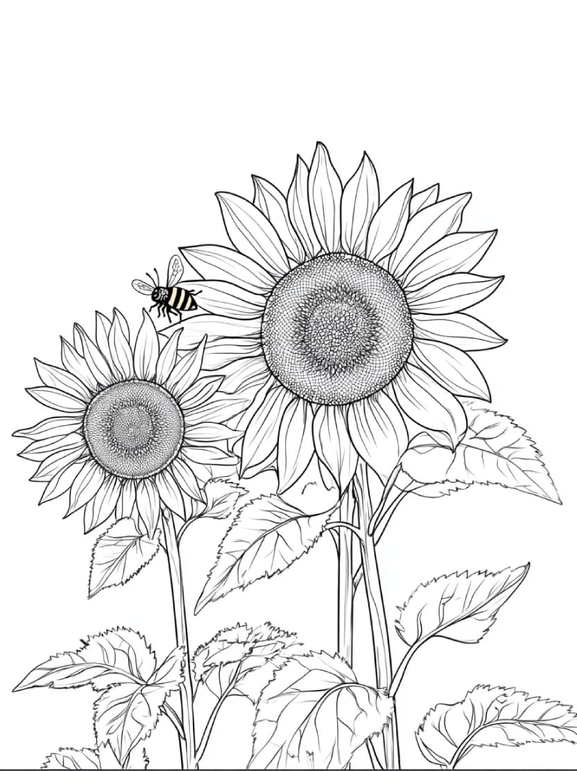 Coloriage Tournesol Et Insectes Gratuit