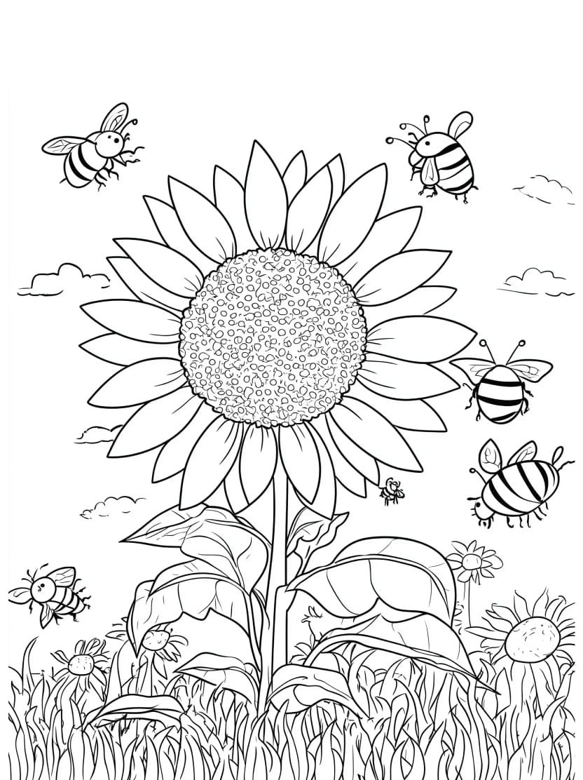 Coloriage Tournesol Et Papillon Volant A Imprimer