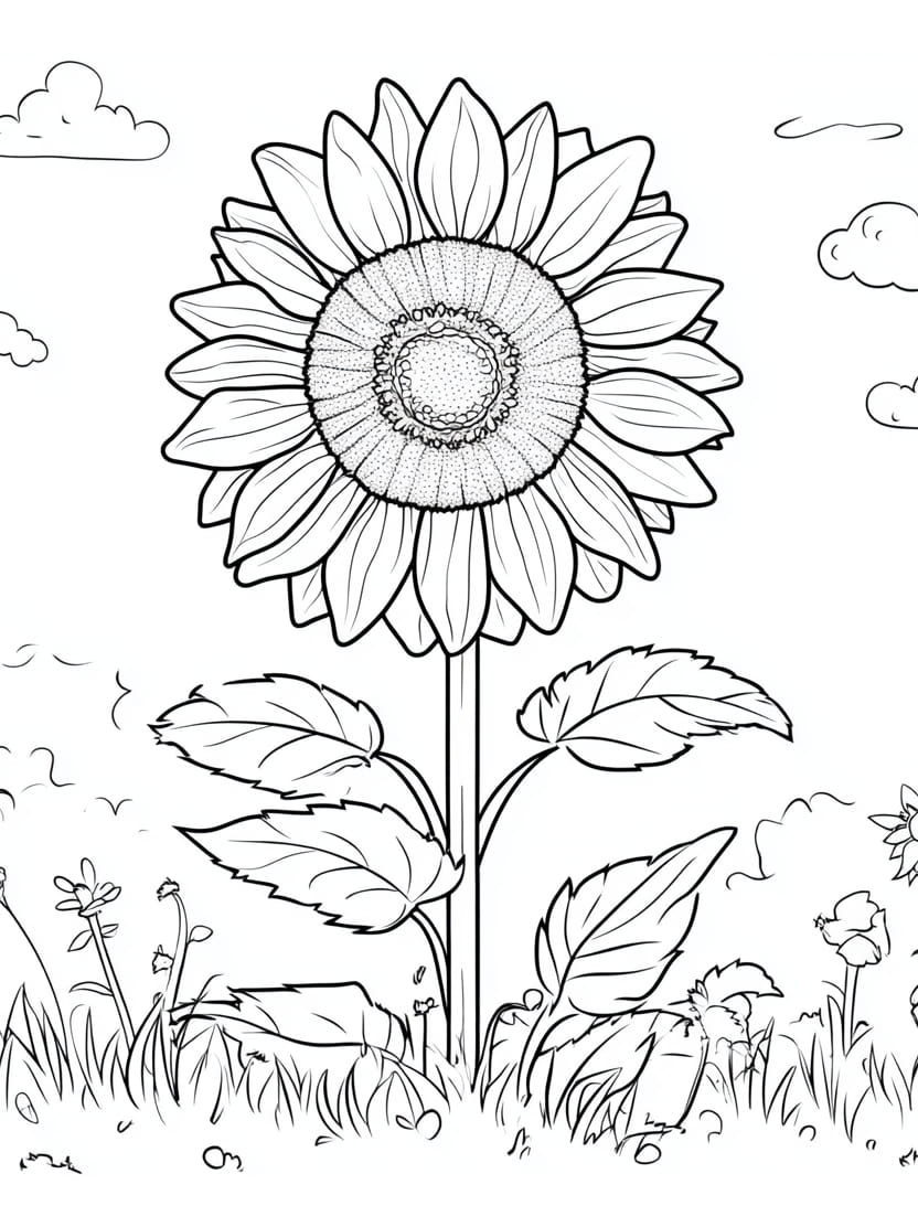 Coloriage Tournesol Sous Beau Ciel