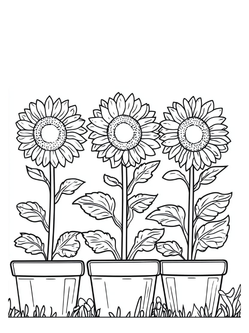 Coloriage Tournesol Trois Fleurs