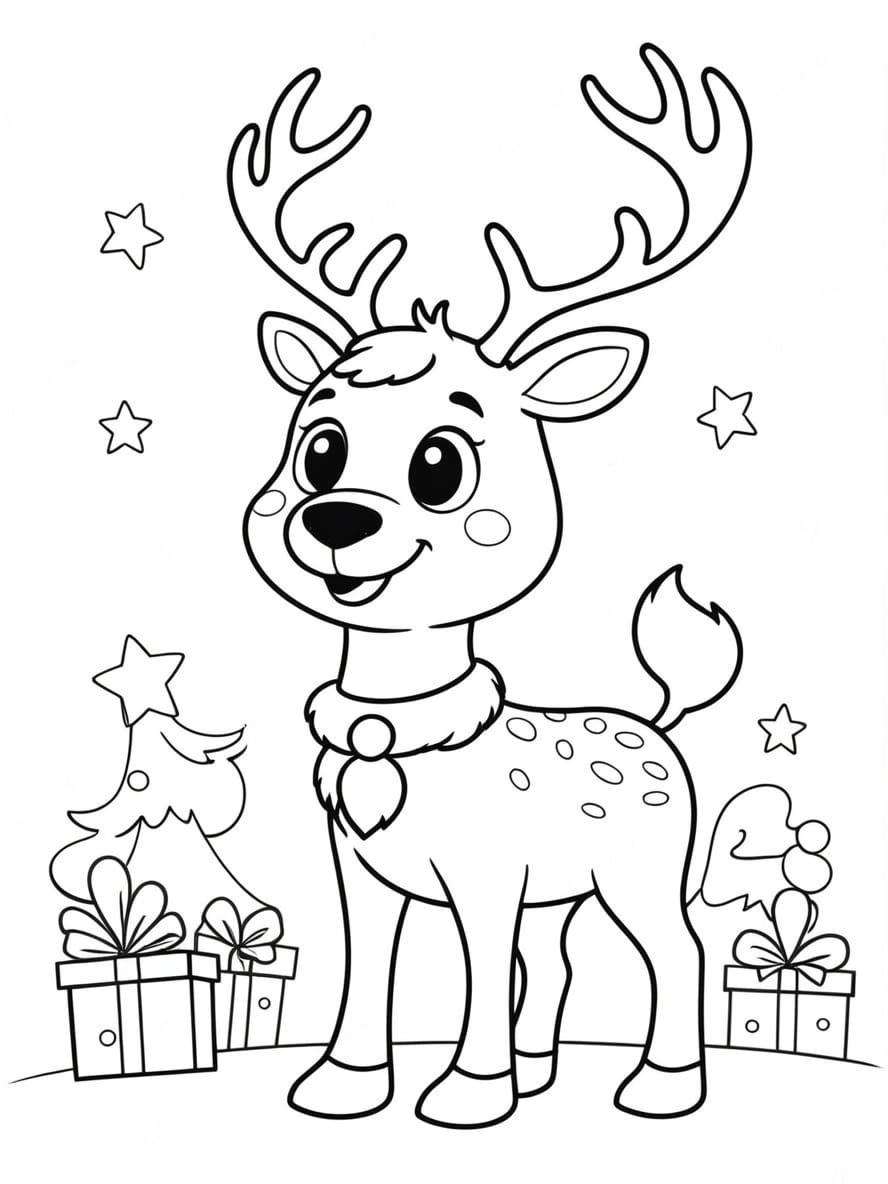 Coloriage Un Cerf Joyeux Souhaitant De Joyeuses Fetes Chibi