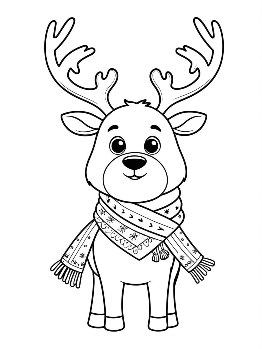 Coloriage Un Cerf Portant Une Echarpe Et Des Bois De Cerf De Fete Chibi