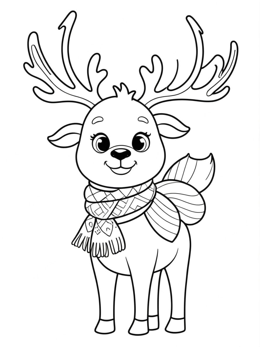 Coloriage Un Cerf Portant Une Echarpe Et Des Bois De Cerf De Fete