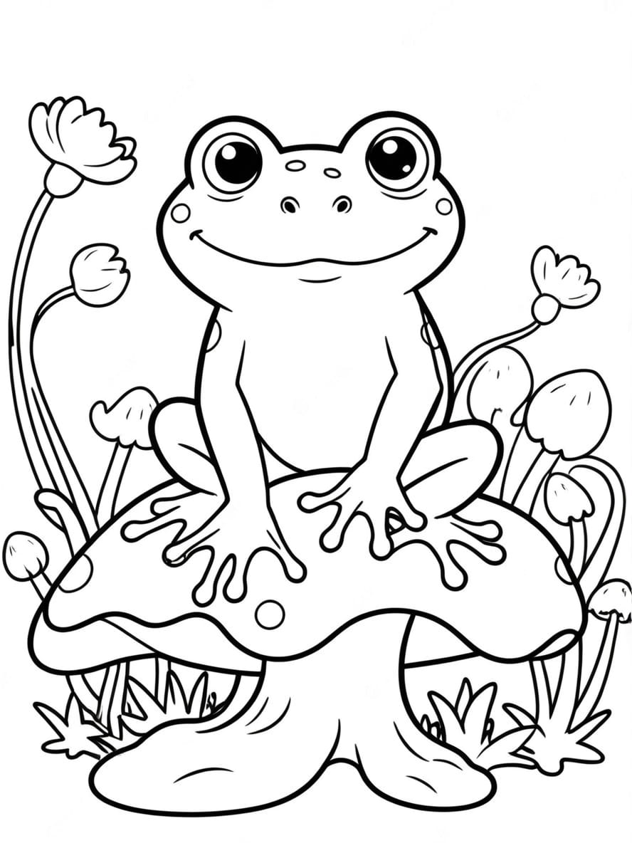 Coloriage Une Grenouille Assise Sur Un Champignon