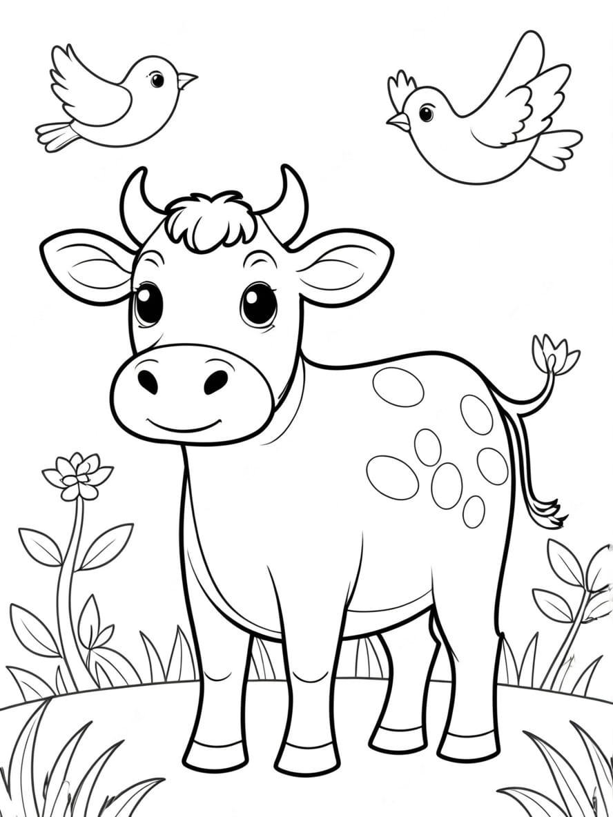 Coloriage Vache Avec Un Oiseau Sur Le Dos