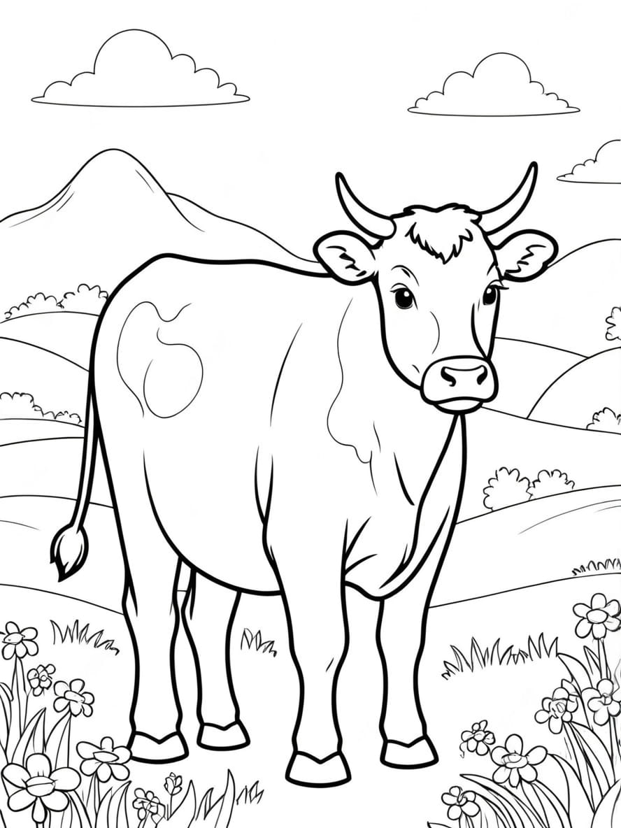 Coloriage Vache Broutant Dans Un Pre