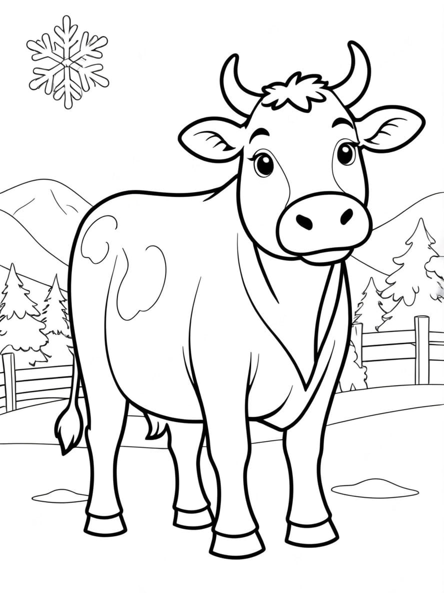 Coloriage Vache Dans La Neige