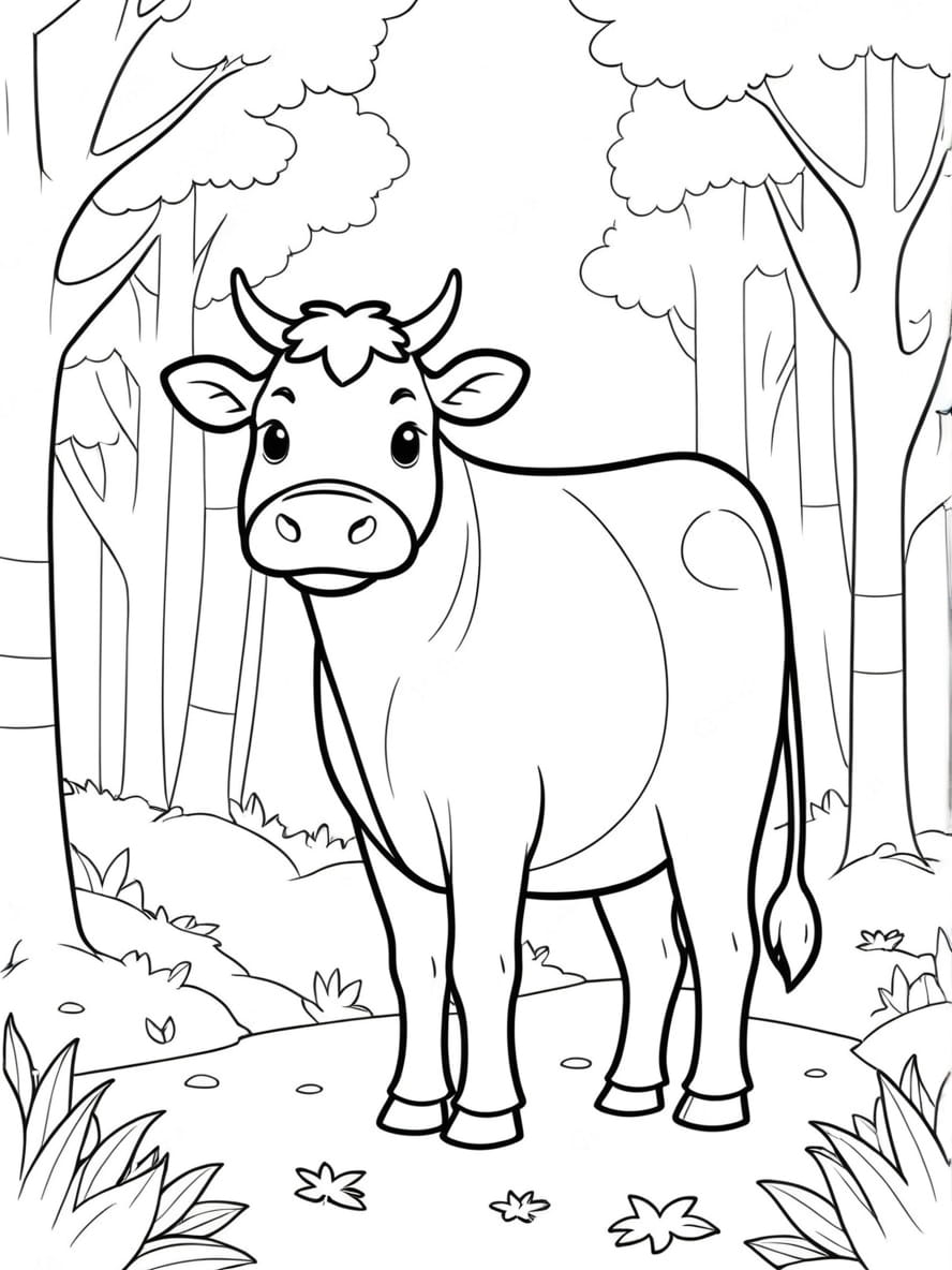 Coloriage Vache Dans Une Foret D Automne