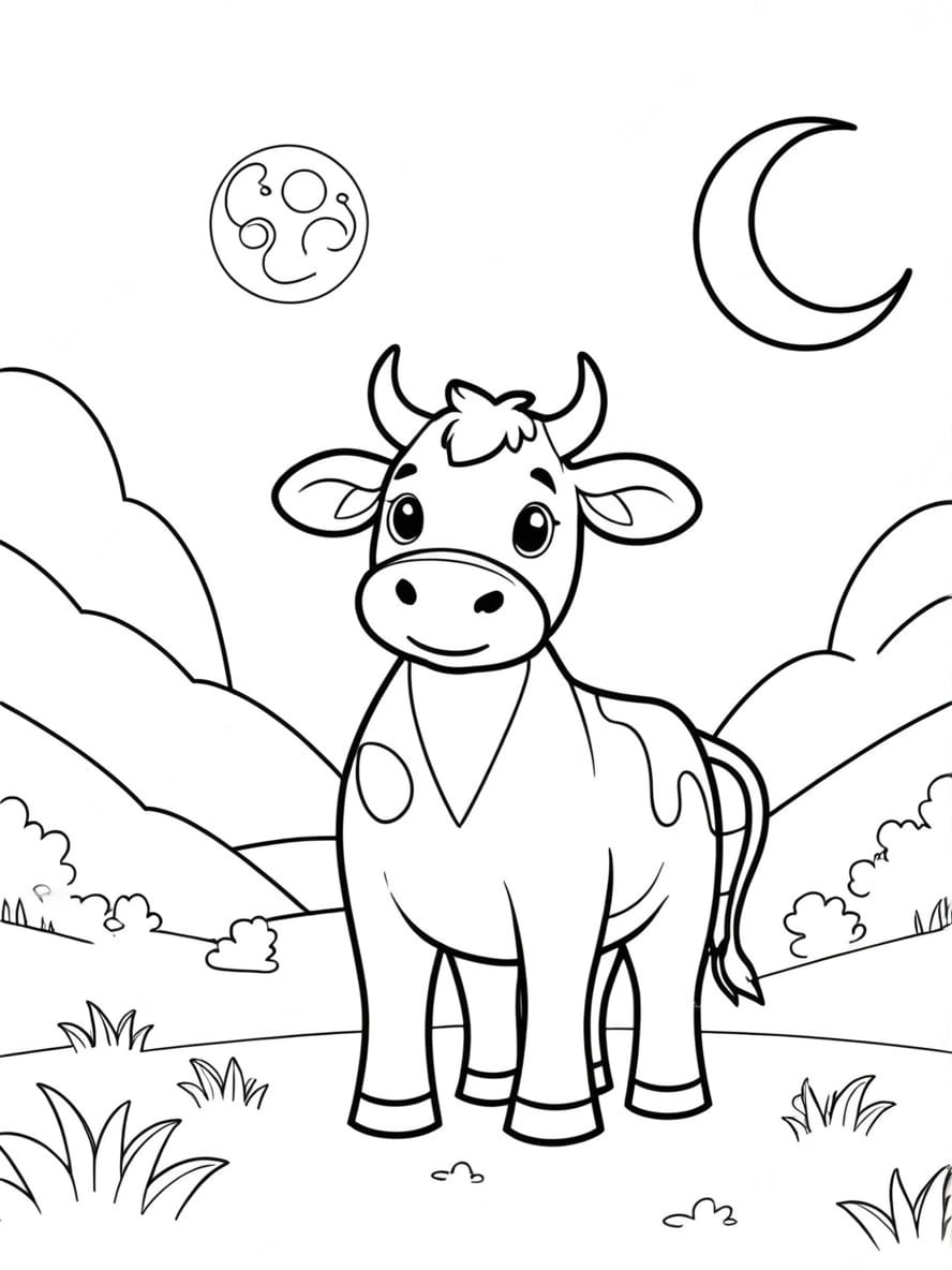 Coloriage Vache Regardant La Lune