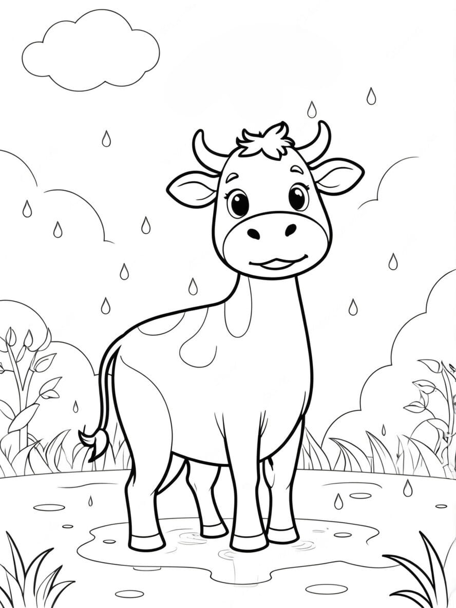 Coloriage Vache Sous La Pluie