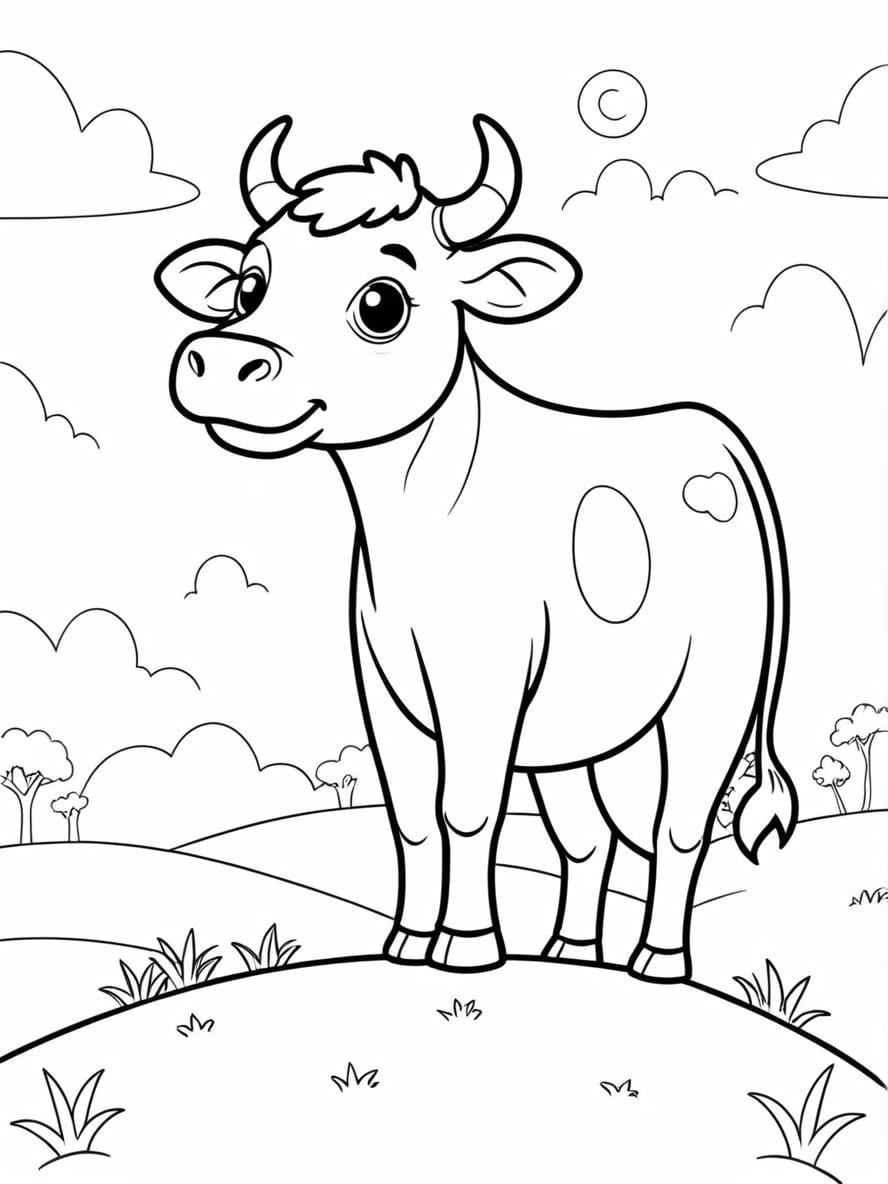 Coloriage Vache Sur Une Colline