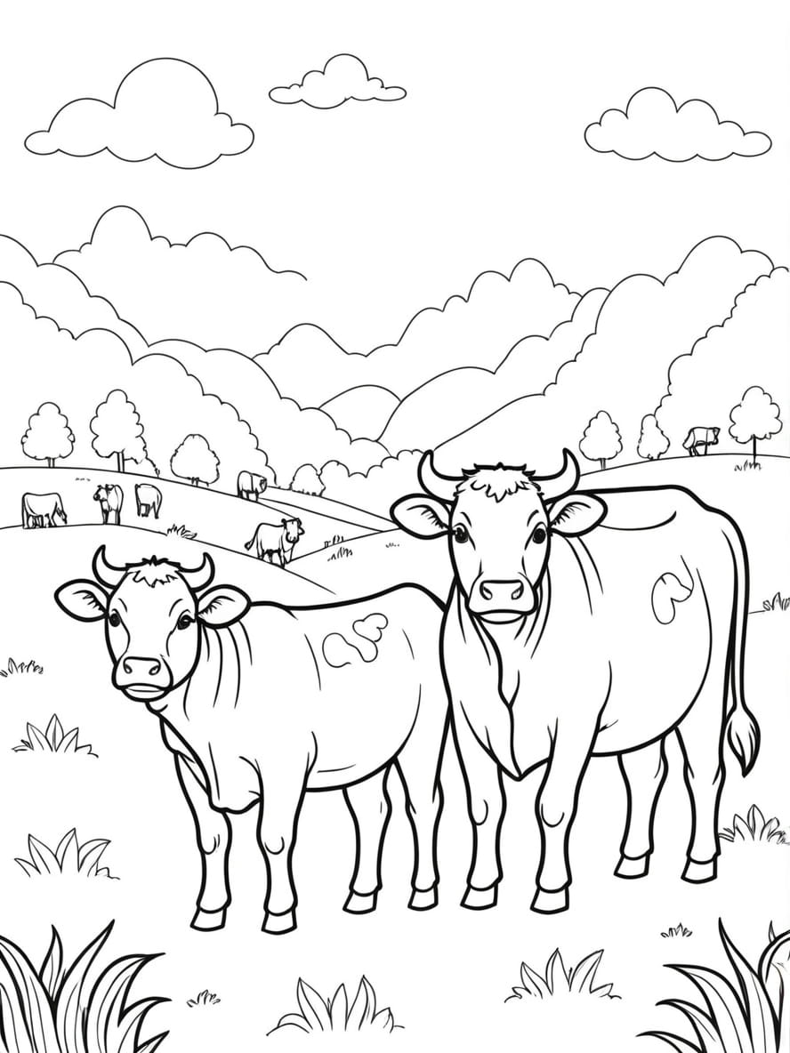 Coloriage Vaches Dans La Brume Matinale