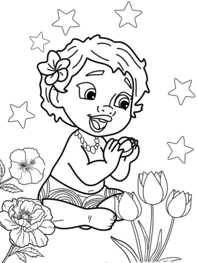 Coloriage Vaiana Bebe Mona Et Les Tulipes