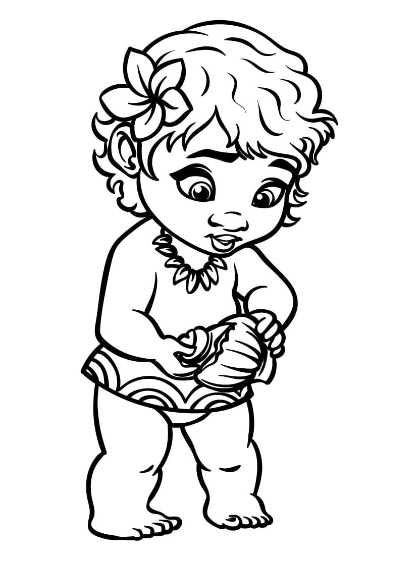 Coloriage Vaiana Bebe Mona