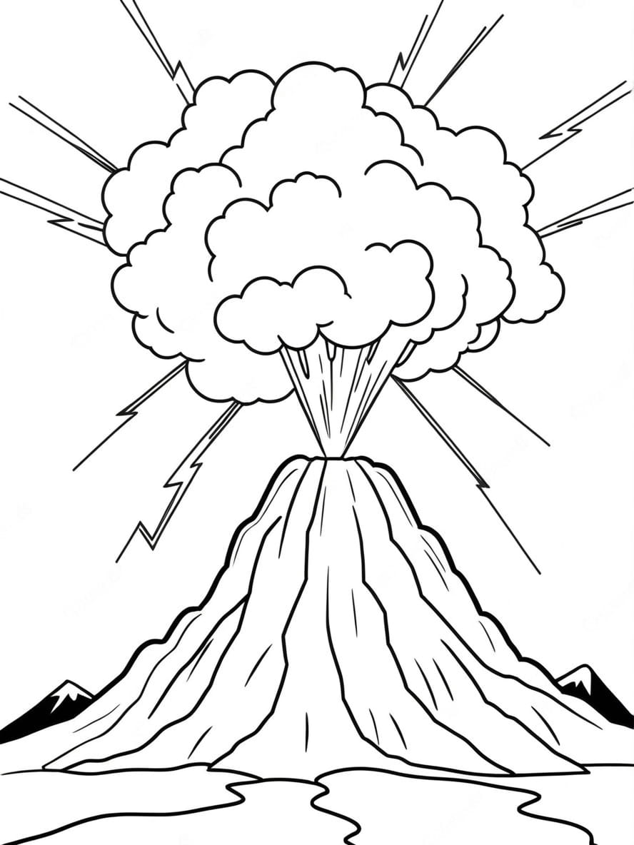 Coloriage Volcan Avec Coloration Eclair