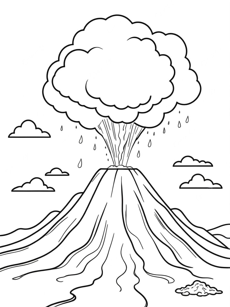 Coloriage Volcan Avec Cratere Fumant